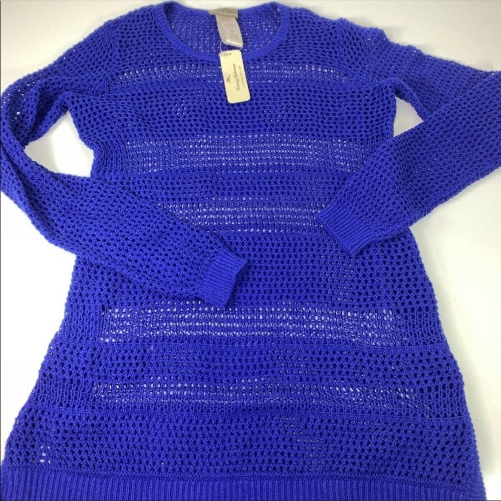 Tommy Bahama Solid Blue Side Button Beach Sweater